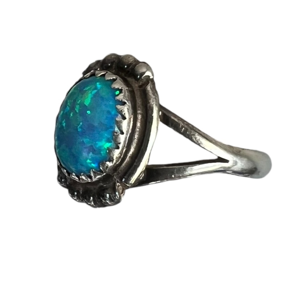 VTG blue moonstone mc sterling silver oval ring boho women size 6.5 jewelry